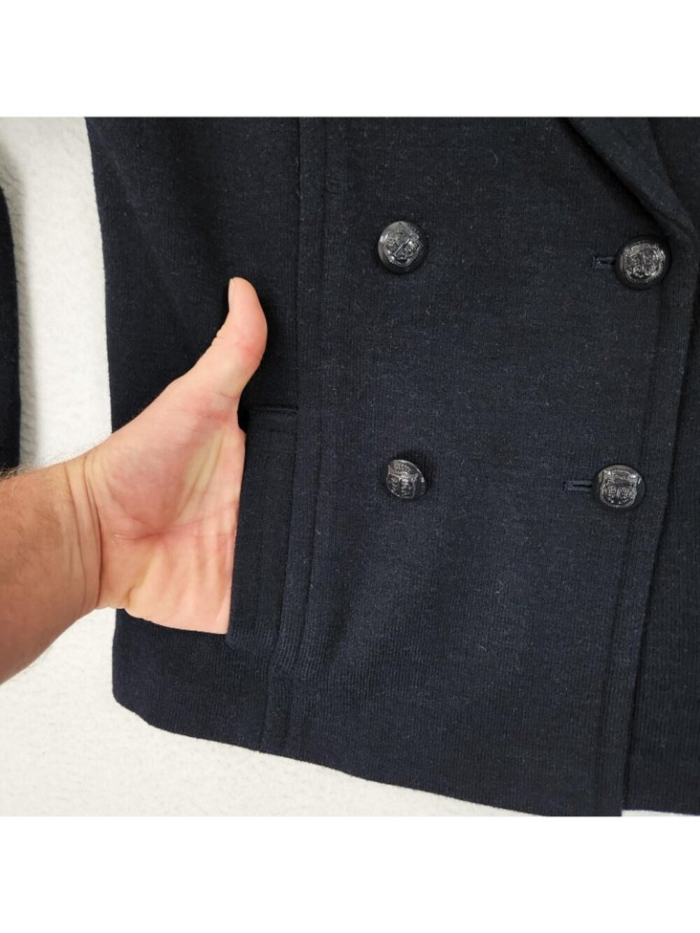 Talbots Jacket Womens 2 Petite Navy Blue Double Breasted Blazer Wool Blend - Picture 6 of 11